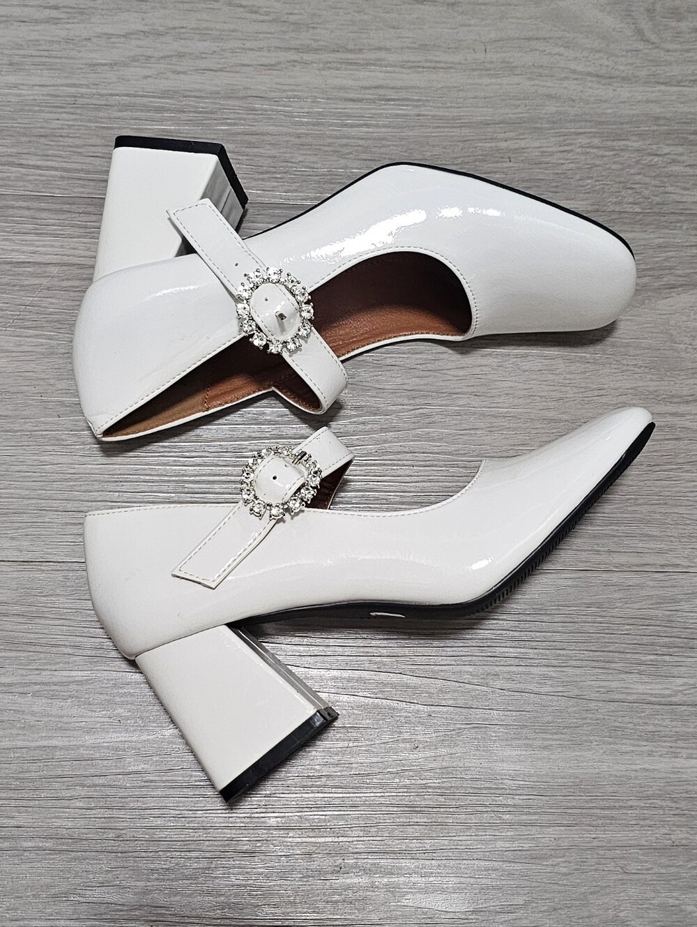 SHEIN White Square-Toe Block Heel Mary Jane with Ankle Strap